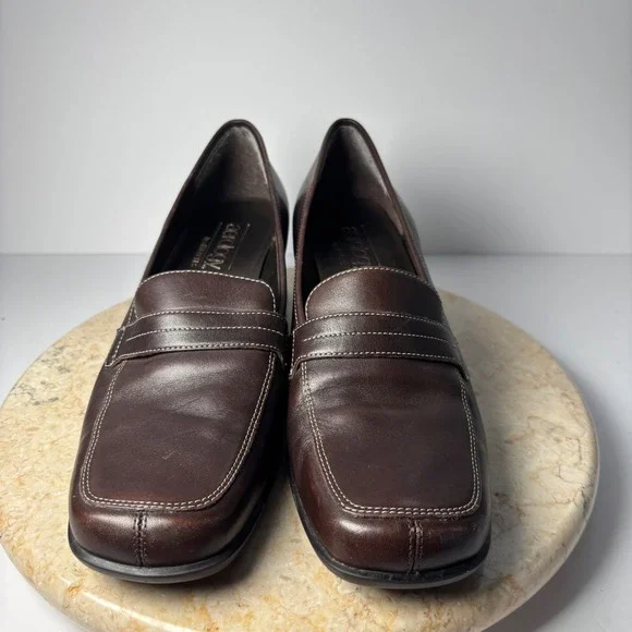 Aerology by Aerosoles Alexis Brown Leather Square Toe Block Heel Loafers 9M - Picture 5 of 10